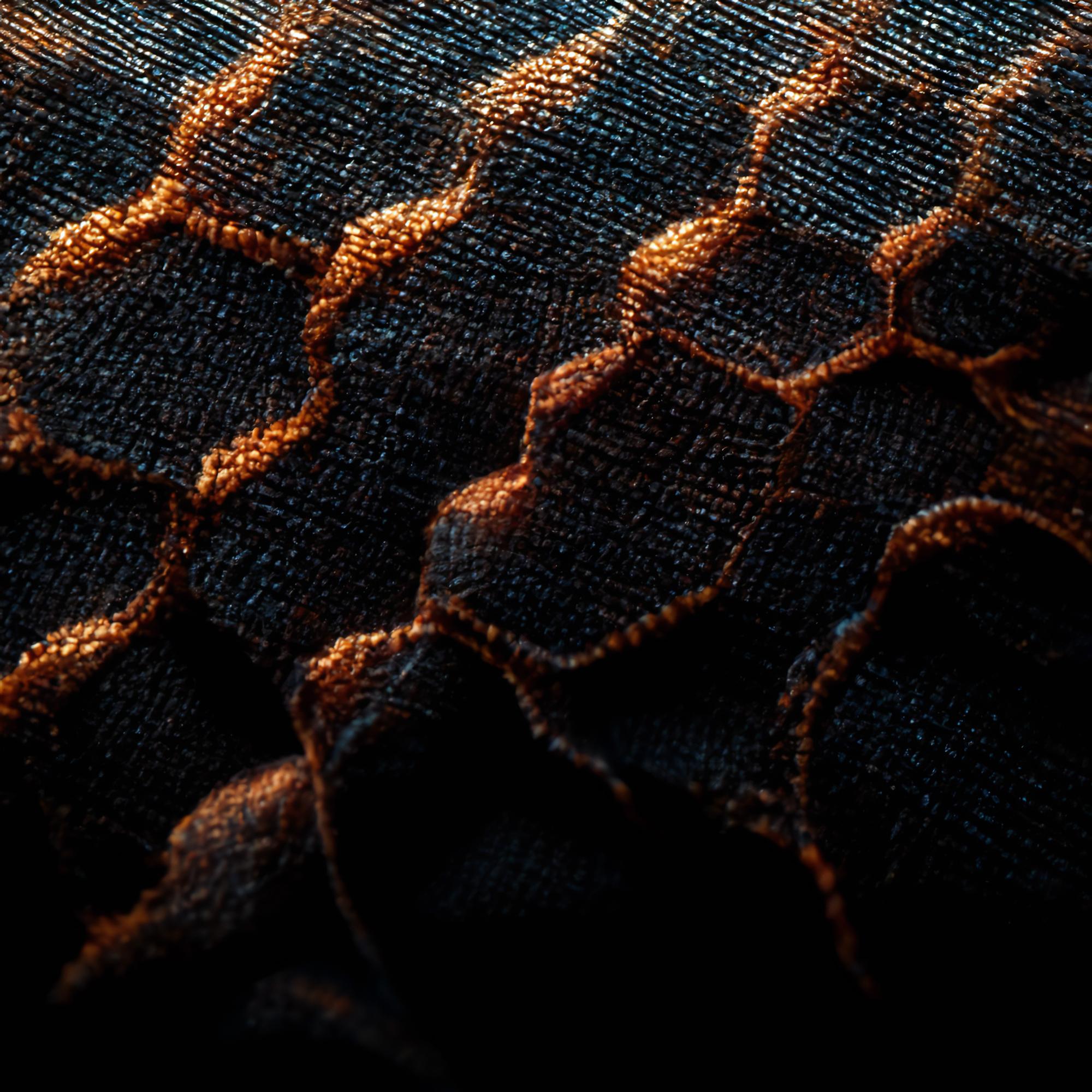 close-up of blue embroidered circuit pattern on dark fabric